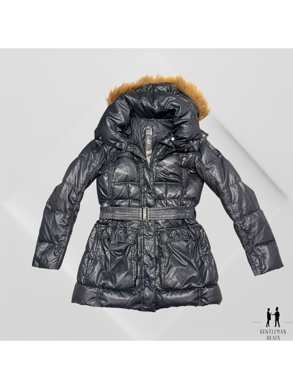 ADD down coat Pillow collar hooded womens size 2 jacket belted womens